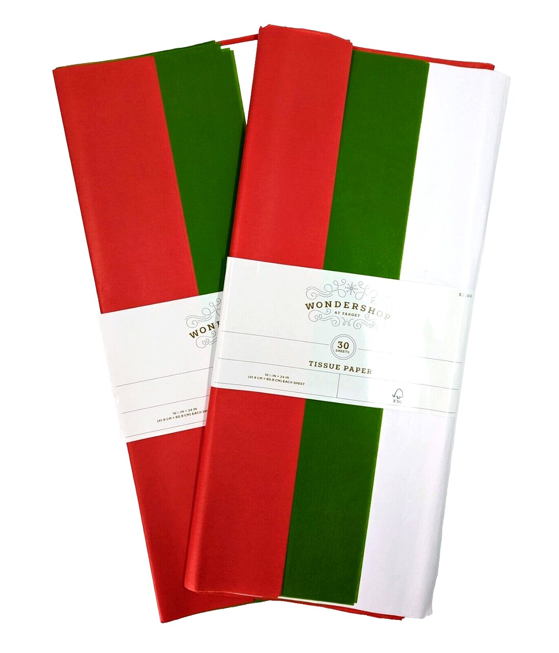 60 Sheets Red, Green & White Solid Christmas Tissue Paper